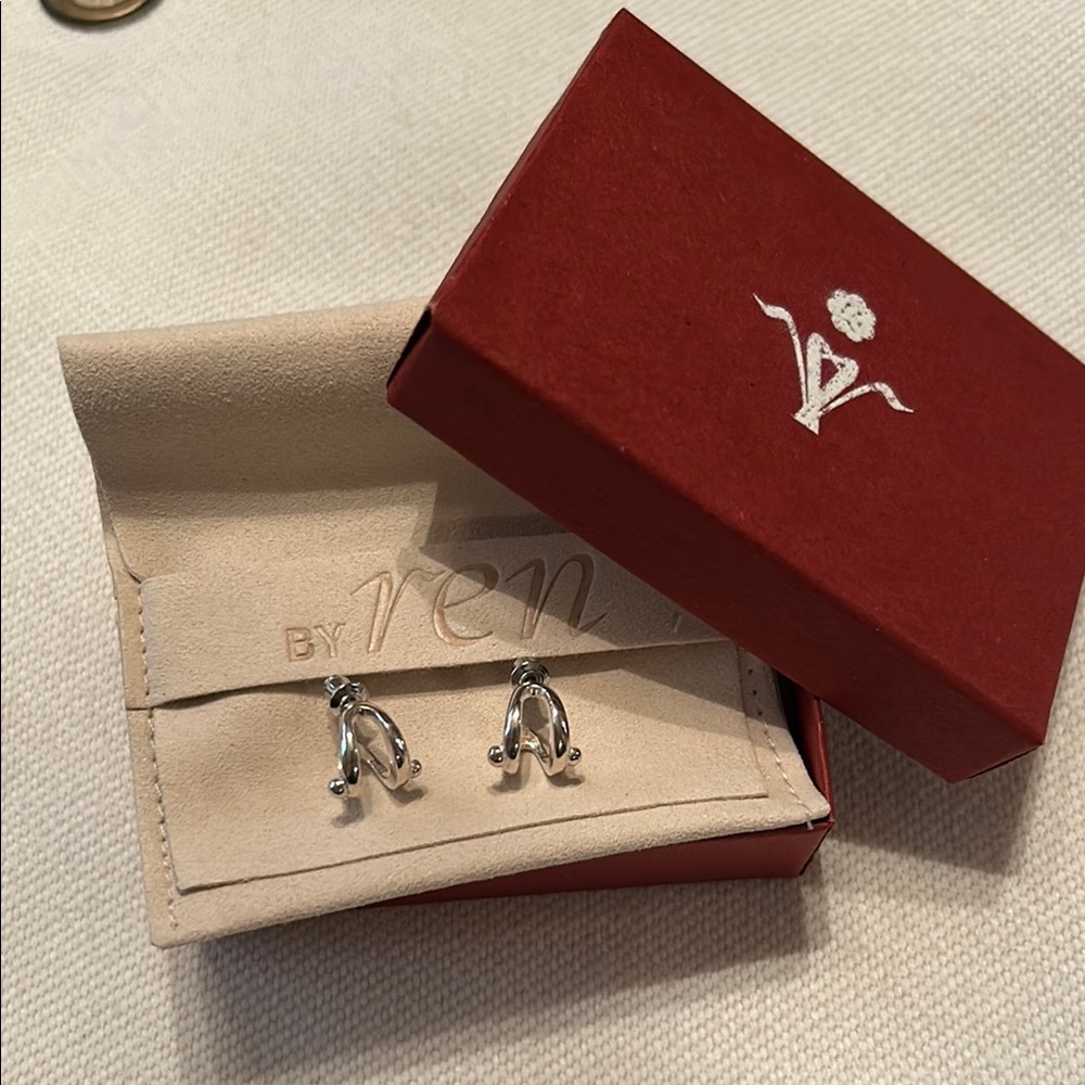 By Ren Crescent Huggie Hoops, Sterling, NIB